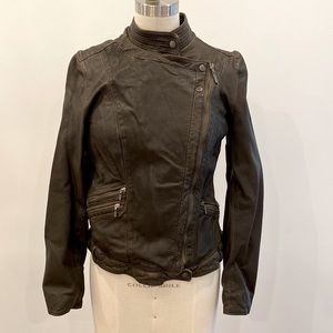 Cole Haan Olive Green Supple Leather Biker Utility Jacket